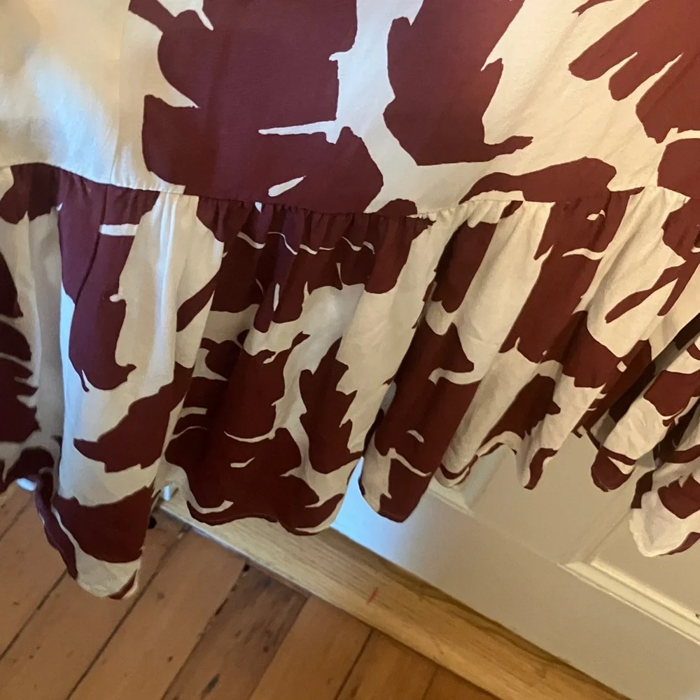 Zara Maroon and White Leaf Print Dress- M - Picture 9 of 11